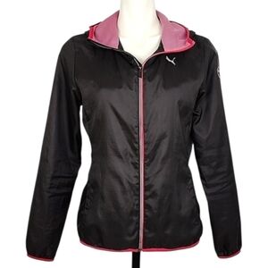 PUMA Way Women's Black Lightweight Mesh Lined Hooded Pink Trim Jacket S